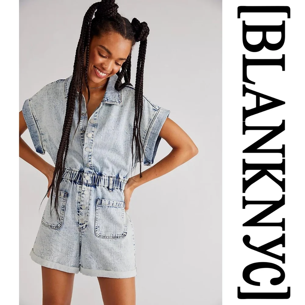 BLANK NYC - Time Zone Acid Wash Denim Short Sleeve Romper - XSmall - Picture 2 of 14